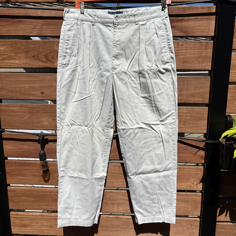 Polo Ralph Lauren Andrew Pant Mens 38/30 Khaki Good Pleated Cotton Chinos